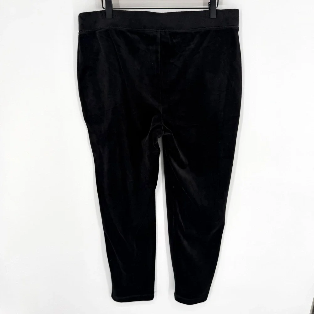 Chico's Velour Joggers Womens 2 L Black Pull‎ On Elastic Waist Loungewear Cozy